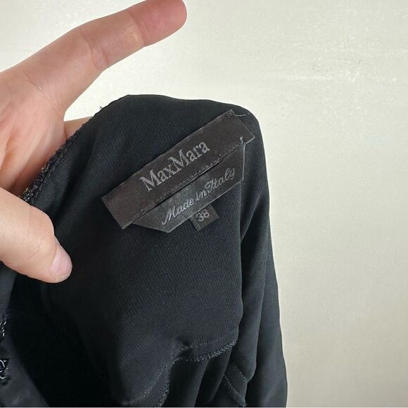 MaxMara Black Beaded Halter Little Black Dress Midi Swing Size 38 - Picture 10 of 10